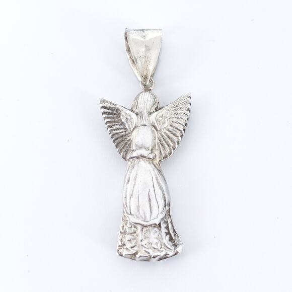 Vintage Sterling Silver 925 Religious Angel Playing a Flute Pendant - Picture 4 of 7